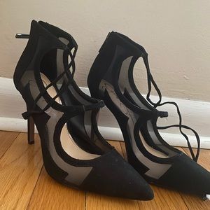 #1..Jessica Simpson black lace-up heels